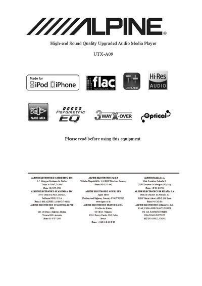 Alpine UTX-A09 Audio Media Player User Manual - cover page