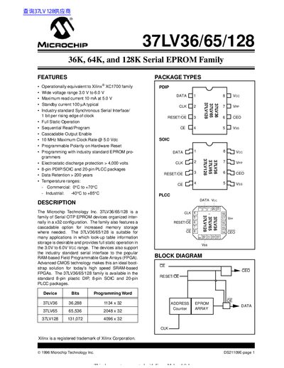 Microchip 37LV36/65/128 Serial EPROM Family Manual - cover page