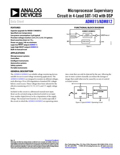 Analog Devices ADM811/ADM812 Microprocessor Supervisory Circuit Data Sheet