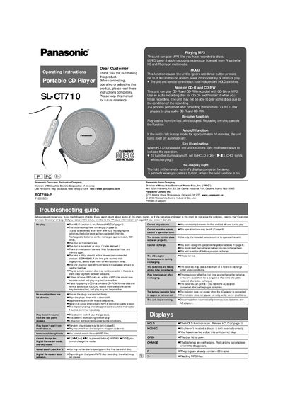 Panasonic SL-CT710 Portable CD Player Operating Instructions - cover page