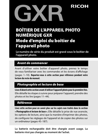 Ricoh GXR Digital Camera User Manual - cover page