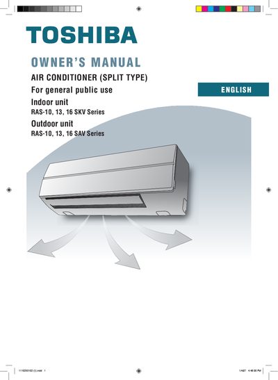 Toshiba RAS-10/13/16 SKV Series Split Type Air Conditioner User Manual - cover page