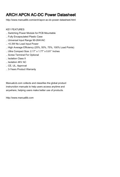 ARCH APCN Series AC-DC Power Module Datasheet - cover page