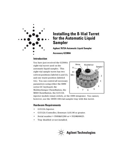 Agilent G2306A 8-Vial Turret Installation Guide for Automatic Liquid Sampler - cover page