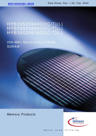 infineon HYB39S256400D[C/T](L) HYB39S256800D[C/T](L) HYB39S256160D[C/T](L) 256-MBit Synchronous DRAM SDRAM - cover page
