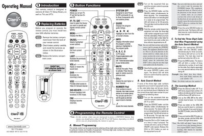 Claro URSL‑SR4 Remote Control User Manual - cover page