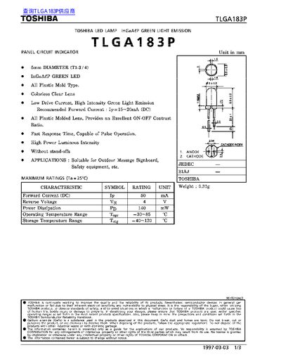 Toshiba TLGA183P LED Lamp Datasheet - cover page