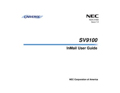 NEC SV9100 InMail User Guide