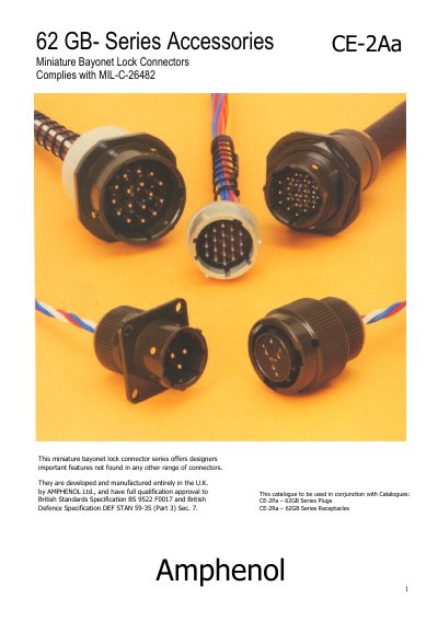 Amphenol CE-2Aa 62 GB Series Accessories Data Sheet - cover page