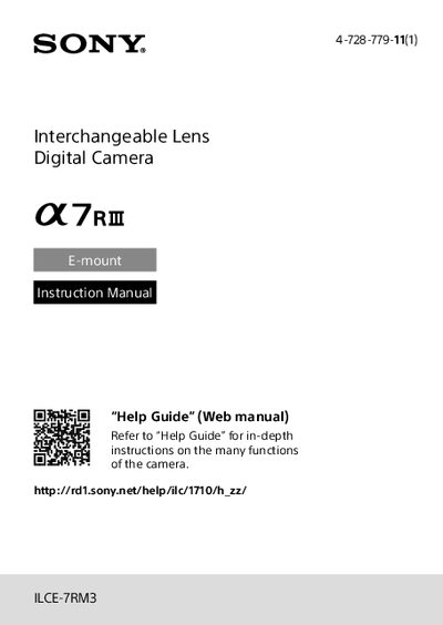 Sony ILCE-7RM3 Camera Instruction Manual - cover page