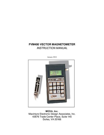 MEDA FVM400 Vector Magnetometer Instruction Manual - cover page