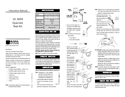 Hanna Instruments HI 3855 Cyanide Test Kit Instruction Manual - cover page