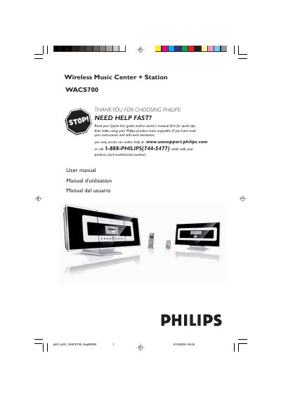 Philips WACS700 Wireless Music Center + Station User Manual - cover page