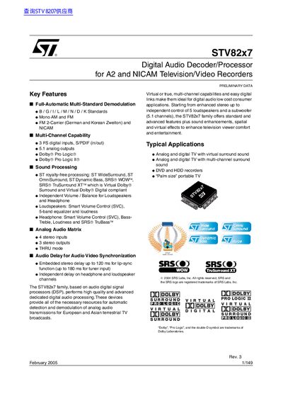 STMicroelectronics STV82x7 Digital Audio Decoder/Processor Datasheet - cover page