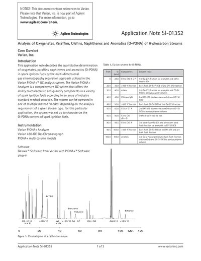 Varian PIONA+ Analyzer O-PONA Analysis Application Note - cover page