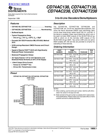 TEXAS INSTRUMENTS CD74AC138 CD74ACT138 CD74AC238 CD74ACT238 Manual