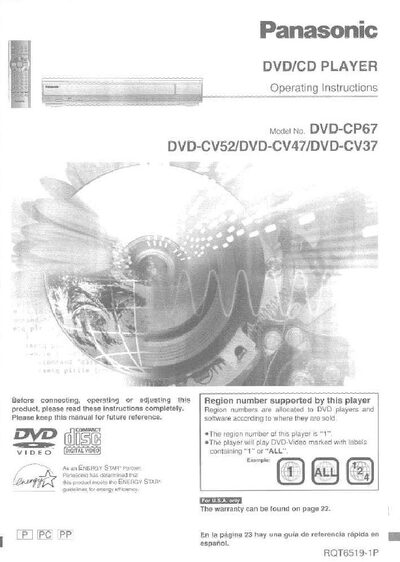 Panasonic DVD-CP67/DVD-CV52/DVD-CV47/DVD-CV37 User Manual