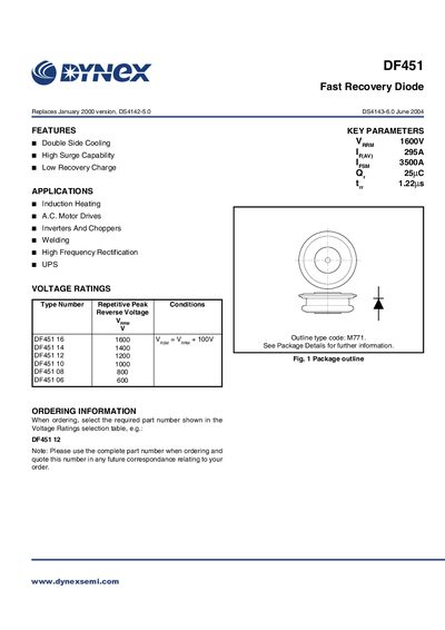 Dynex DF451 Fast Recovery Diode Handbook - cover page