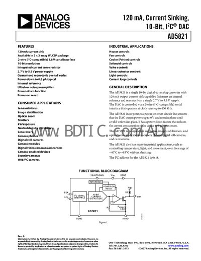 Analog Devices AD5821 Datasheet - cover page