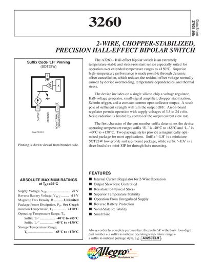 Allegro A3260 Precision Hall-Effect Bipolar Switch Datasheet - cover page