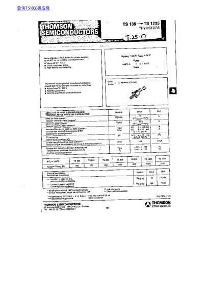 Thomson S035 ATS Thyristor Datasheet