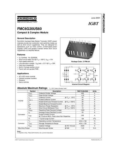 Fairchild FMC6G20US60 IGBT Module Datasheet - cover page