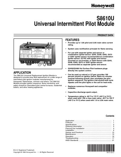 Honeywell S8610U Universal Intermittent Pilot Module User Manual - cover page