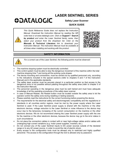 Datalogic Laser Sentinel Series Quick Guide - cover page