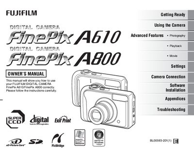 FUJIFILM FinePix A610/800camera Manual - cover page