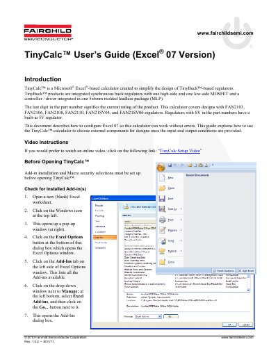 Fairchild Semiconductor TinyCalc User Guide - cover page