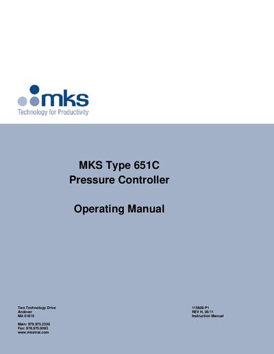 MKS 651C Pressure Controller Operating Manual - cover page