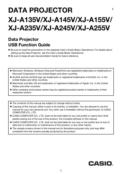 CASIO DATA PROJECTOR XJ-A135V/XJ-A145V UsersGuide (1) - cover page