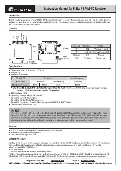FrSky R9 MM-FC Receiver User Manual