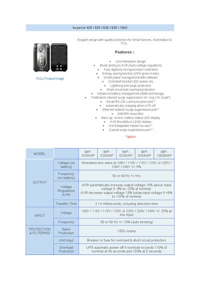 Powercom Imperial 425/525/625/825/1000 UPS User Manual - cover page