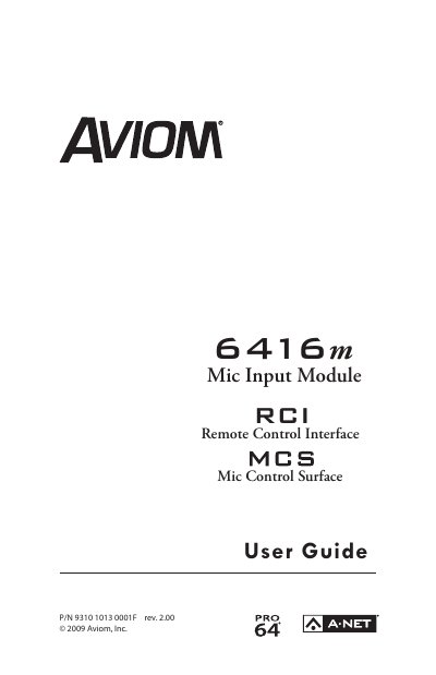 Aviom 6416m Mic Input Module User Guide - cover page
