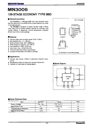 Panasonic MN3006 128-Stage BBD Datasheet - cover page