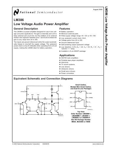 National Semiconductor LM386 Datasheet - cover page