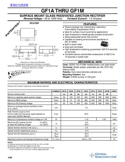 General Semiconductor GF1A-GF1M Surface Mount Rectifier Datasheet - cover page