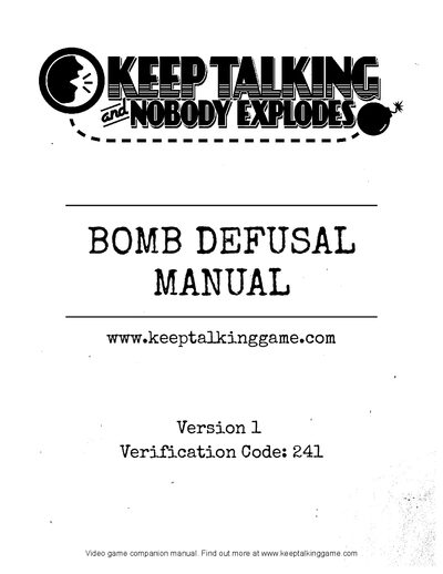 Keep Talking and Nobody Explodes v1 User Manual - cover page