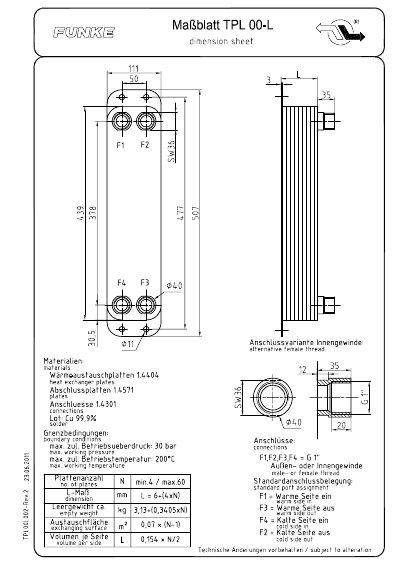 Funke TPL 00-L Heat Exchanger Plates Datasheet - cover page