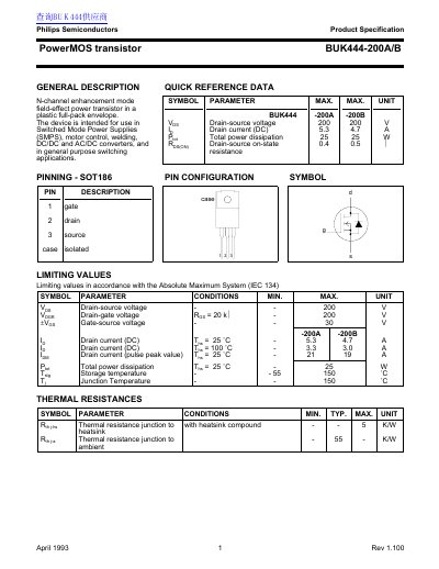 Philips Semiconductors BUK444-200A/B PowerMOS Transistor Datasheet - cover page