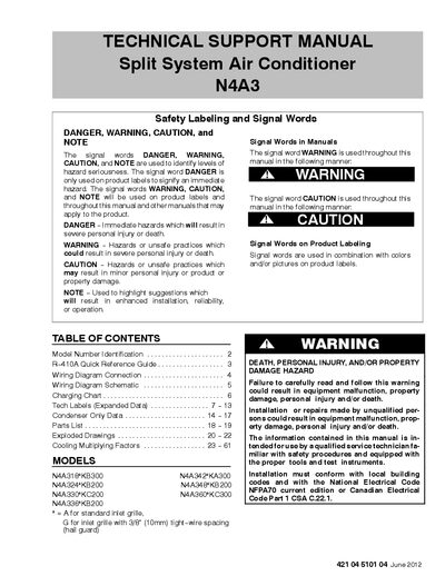 International Comfort Products N4A3 Split System Air Conditioner Service Manual