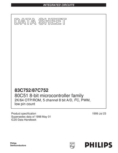 Philips 83C752/87C752 Microcontroller Datasheet - cover page