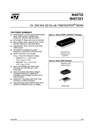STMicroelectronics M48T35/M48T35Y Datasheet - cover page