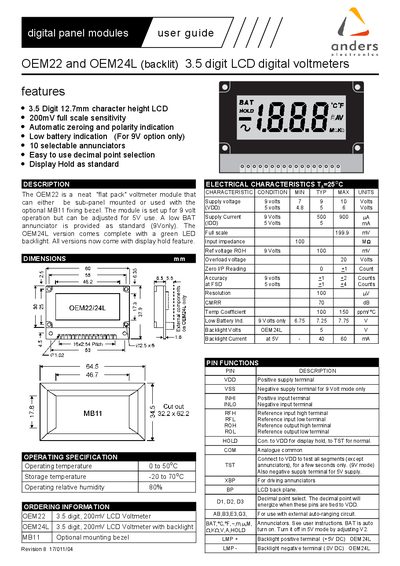 Anders OEM22 OEM24L 3.5‑digit LCD Digital Voltmeter User Guide - cover page