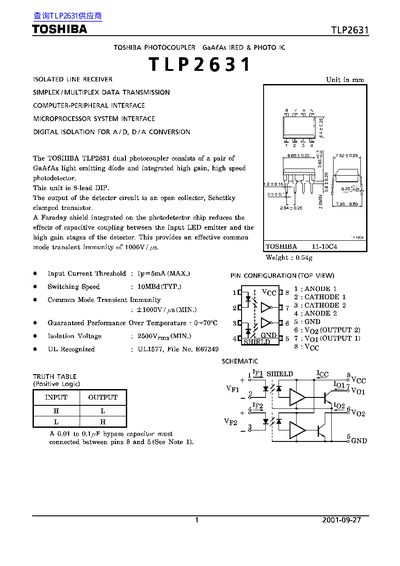 Toshiba TLP2631 Photocoupler Datasheet