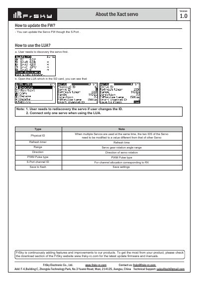 FrSky Xact Servo Firmware Update and LUA Guide - cover page