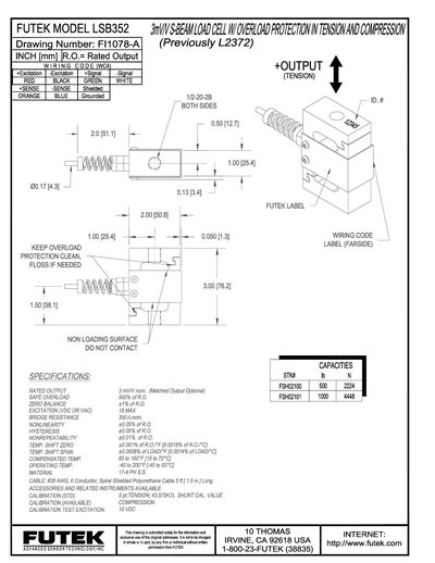 FUTEK LSB352 Load Cell Handbook - cover page