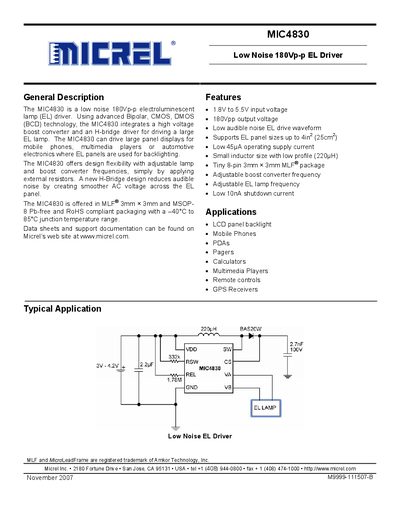 Micrel MIC4830 Datasheet - cover page