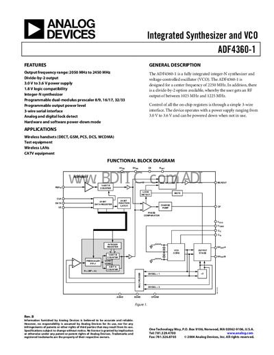Analog Devices ADF4360-1 Datasheet - cover page